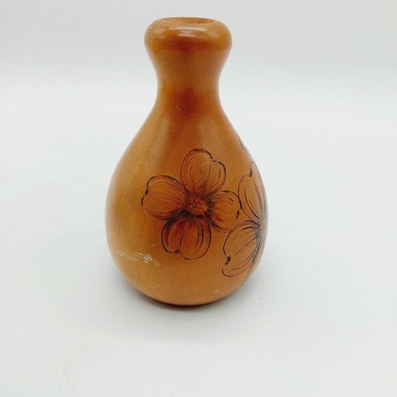 Janis Proffitt Wood Vase 1998 Floral Cherry Wood READ 3 3/4" - Picture 4 of 9
